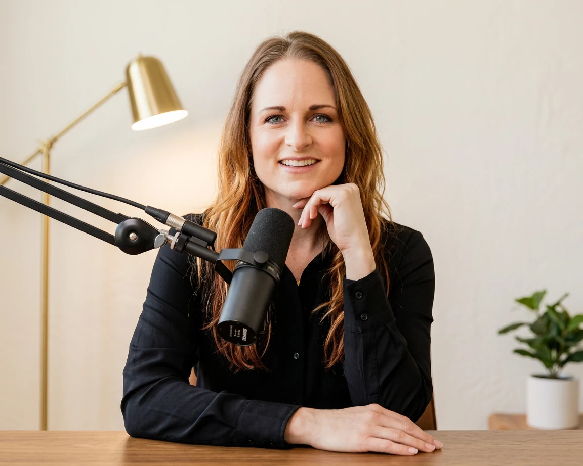 Nicole Roundy in a podcast studio